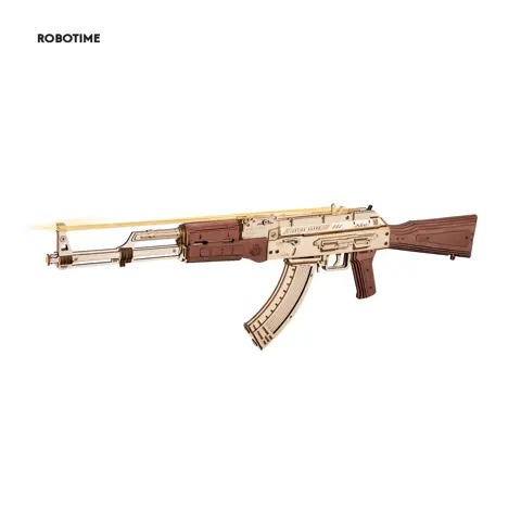 Robotime Rokr Automatic Rifle AK47 3D Wooden Gun Funny DIY Building Block Toys for Kids Adults Justice Guard Wooden PuzzleLQ901