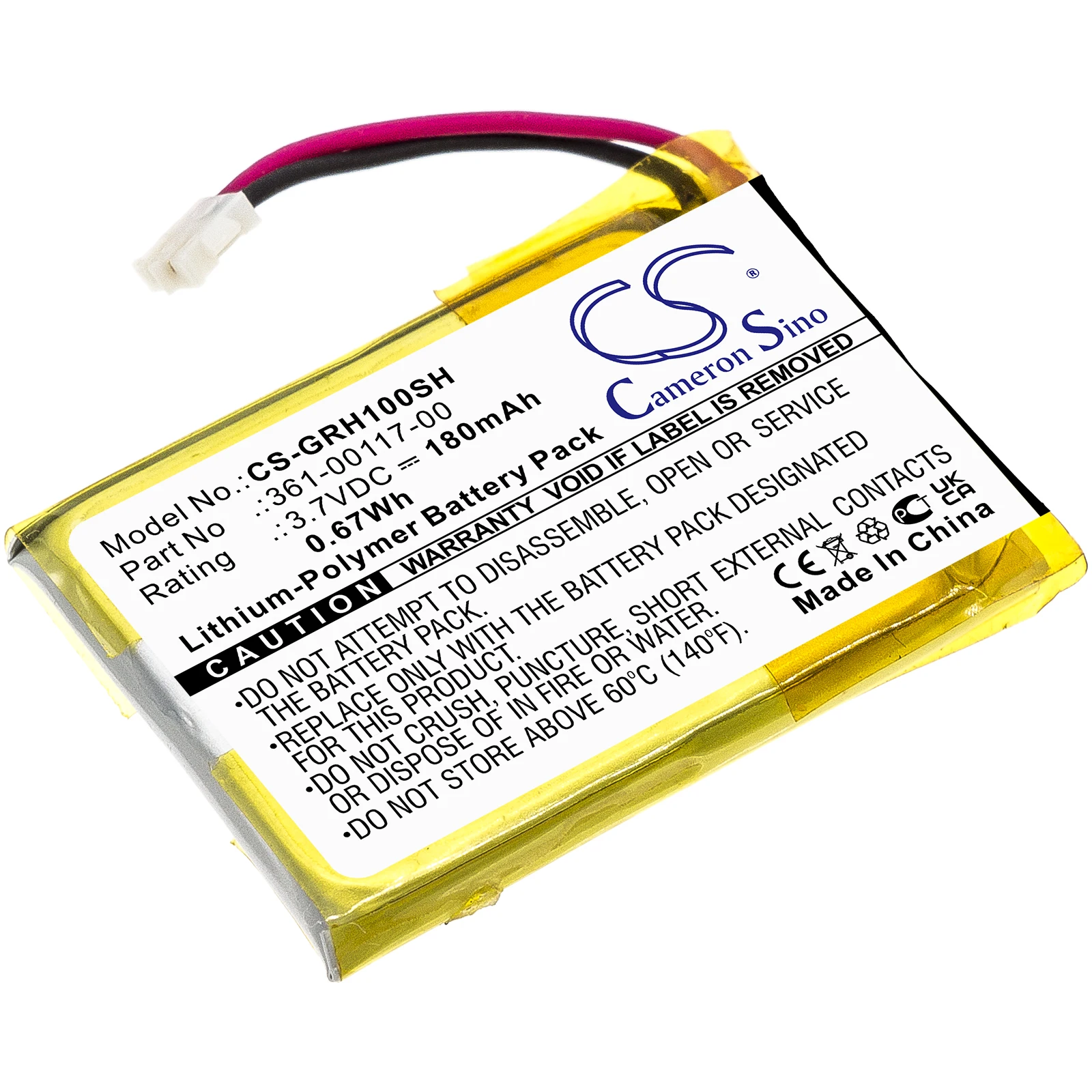 Battery for Approach S10, Approach S20, Forerunner 35 PN: 361-00117-00 180mAh / 0.67Wh
Battery for Approach S10, Approach S20, Forerunner 35 PN: 361-00117-00 180mAh / 0.67Wh