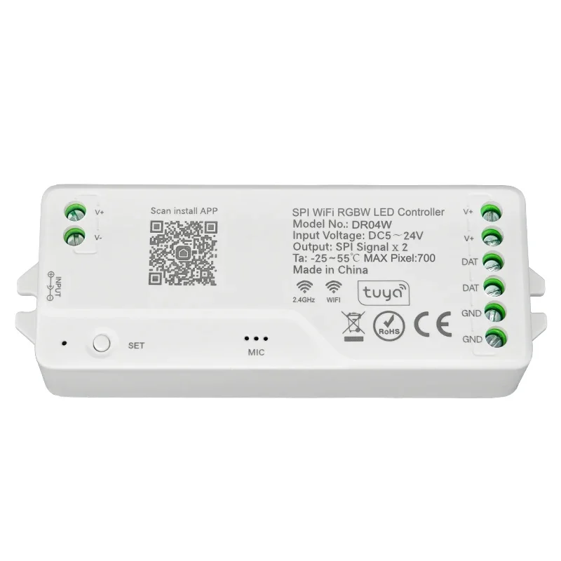 Светодиодный контроллер Tuya Wi-Fi DR03W/DR04W/DR05W Адресный диммер SPI RGBIC Светодиодный контроллер 5-24 В для Alexa Google Assistant
Светодиодный контроллер Tuya Wi-Fi DR03W/DR04W/DR05W Адресный диммер SPI RGBIC Светодиодный контроллер 5-24 В для Alexa Google Assistant