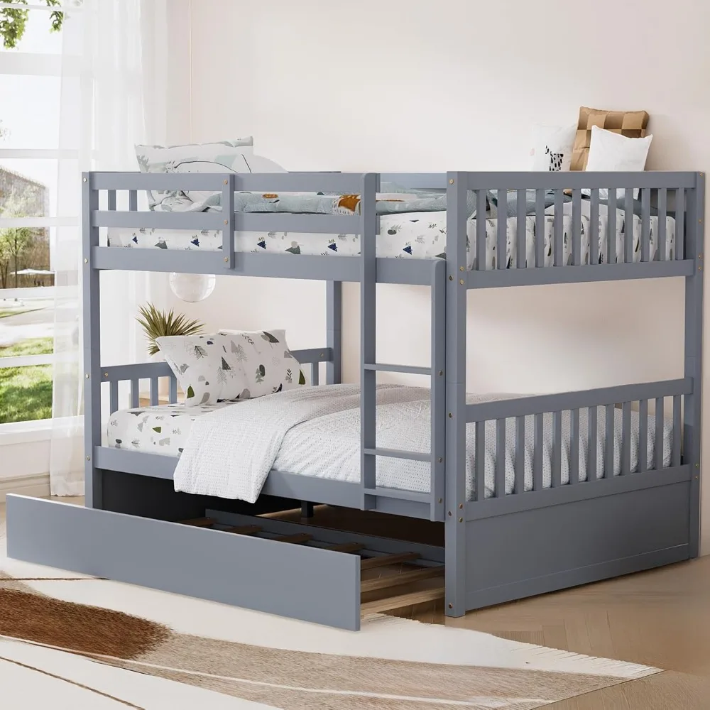 Full Over Full Bunk Bed with Trundle, Wood Convertible Bunk Beds for Kids, Bunkbed Frame with Safety Rails and Ladders, Bunk Be
Full Over Full Bunk Bed with Trundle, Wood Convertible Bunk Beds for Kids, Bunkbed Frame with Safety Rails and Ladders, Bunk Be