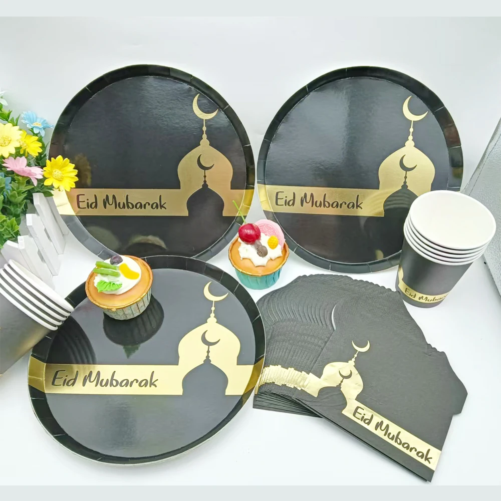 Black Gold Eid Mubarak Mosque Disposable Paper Plates Cups Napkins Islamic Muslim Festival Party Decoration Supplies
Black Gold Eid Mubarak Mosque Disposable Paper Plates Cups Napkins Islamic Muslim Festival Party Decoration Supplies