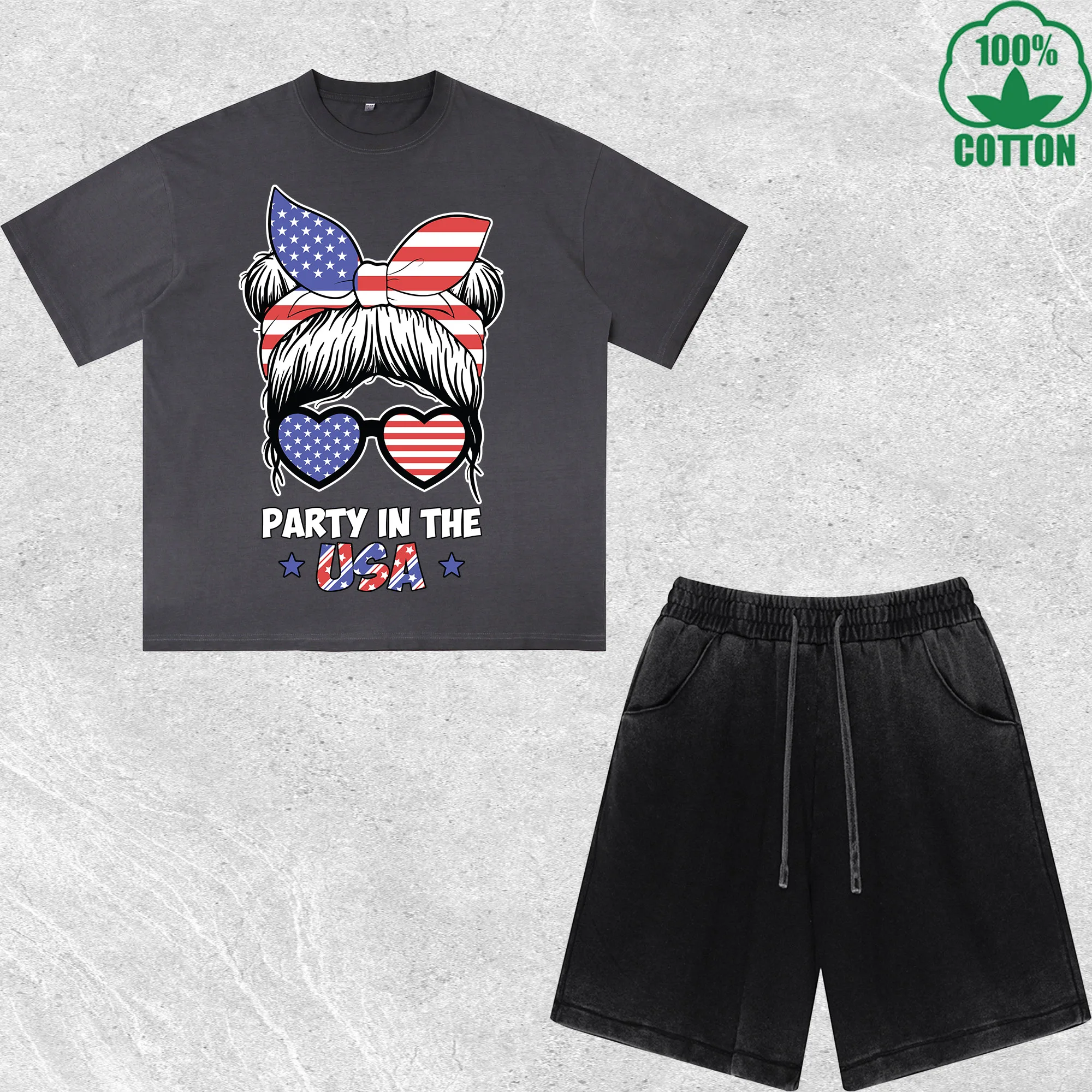 Party In The USA Printed Dirty Wash T-Shirt Shorts Set Combo Loose Trendy Fashionable 100%Cotton Black Suit
Party In The USA Printed Dirty Wash T-Shirt Shorts Set Combo Loose Trendy Fashionable 100%Cotton Black Suit
