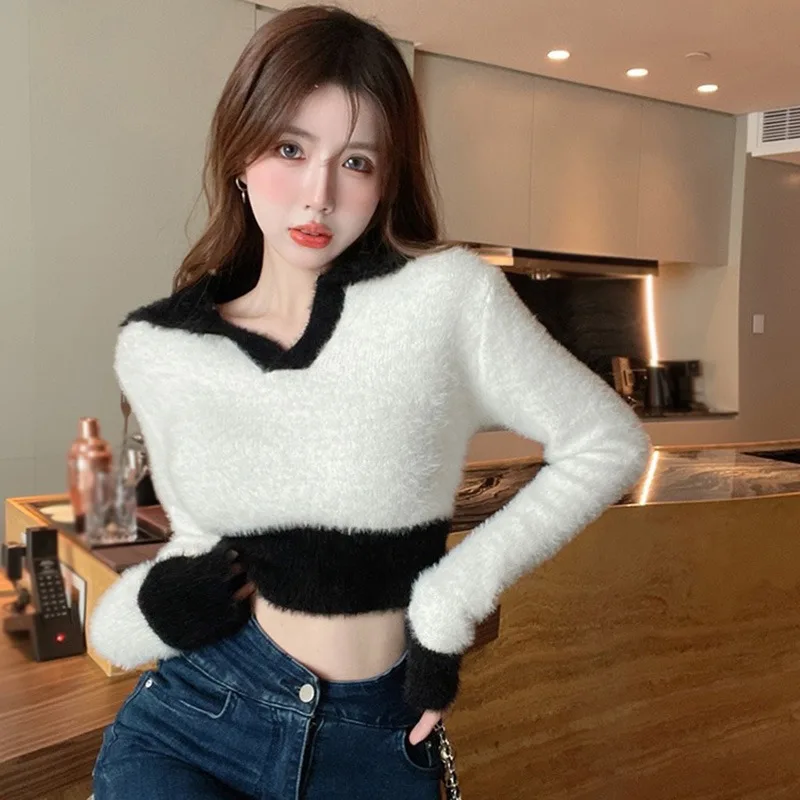 Women Pullover Color Contrast Color Blocking V-neck Slim Autumn and Winter Korean Sweater
Women Pullover Color Contrast Color Blocking V-neck Slim Autumn and Winter Korean Sweater