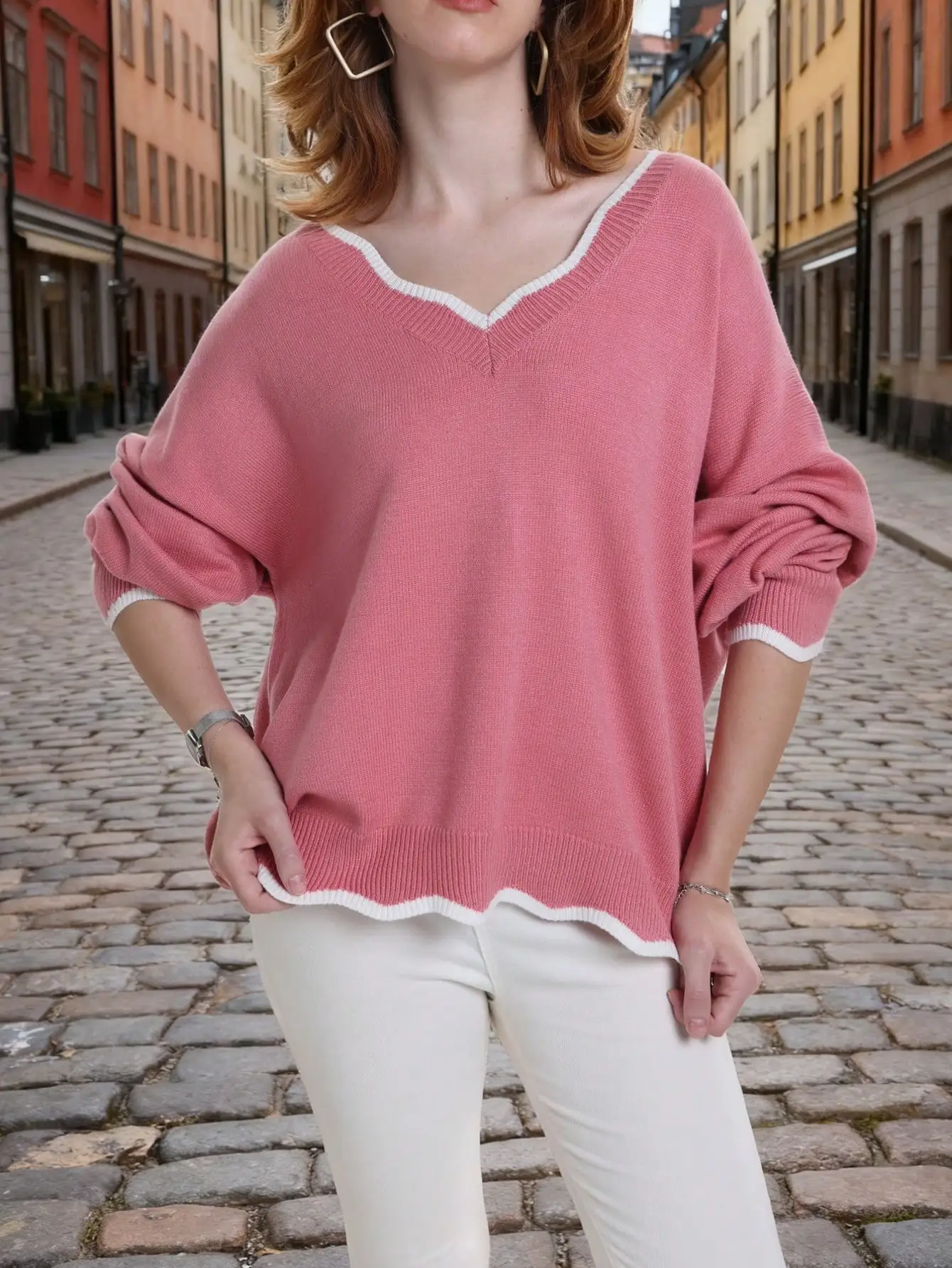 Elegant Women's V-Neck Knit Long Sleeve Pullover, Perfect for Spring and Fall
Elegant Women's V-Neck Knit Long Sleeve Pullover, Perfect for Spring and Fall