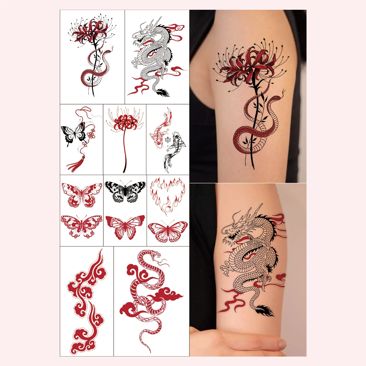 TATTOO 10pcs Red Tattoo Sticker Set Temporary Stickers Tattoo Color Body Art Tattoo Color Arm Body Tattoo for Women Girls Men
TATTOO 10pcs Red Tattoo Sticker Set Temporary Stickers Tattoo Color Body Art Tattoo Color Arm Body Tattoo for Women Girls Men