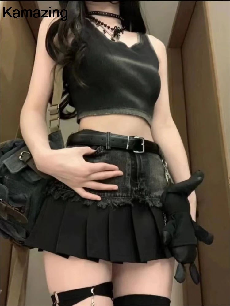 Hot Girl's Y2k Denim Suit Sleeveless Tank T-shirt Pleated Skirt 2-piece Set Female Fashion Patchwork Streetwear Suit Clothes
Hot Girl's Y2k Denim Suit Sleeveless Tank T-shirt Pleated Skirt 2-piece Set Female Fashion Patchwork Streetwear Suit Clothes