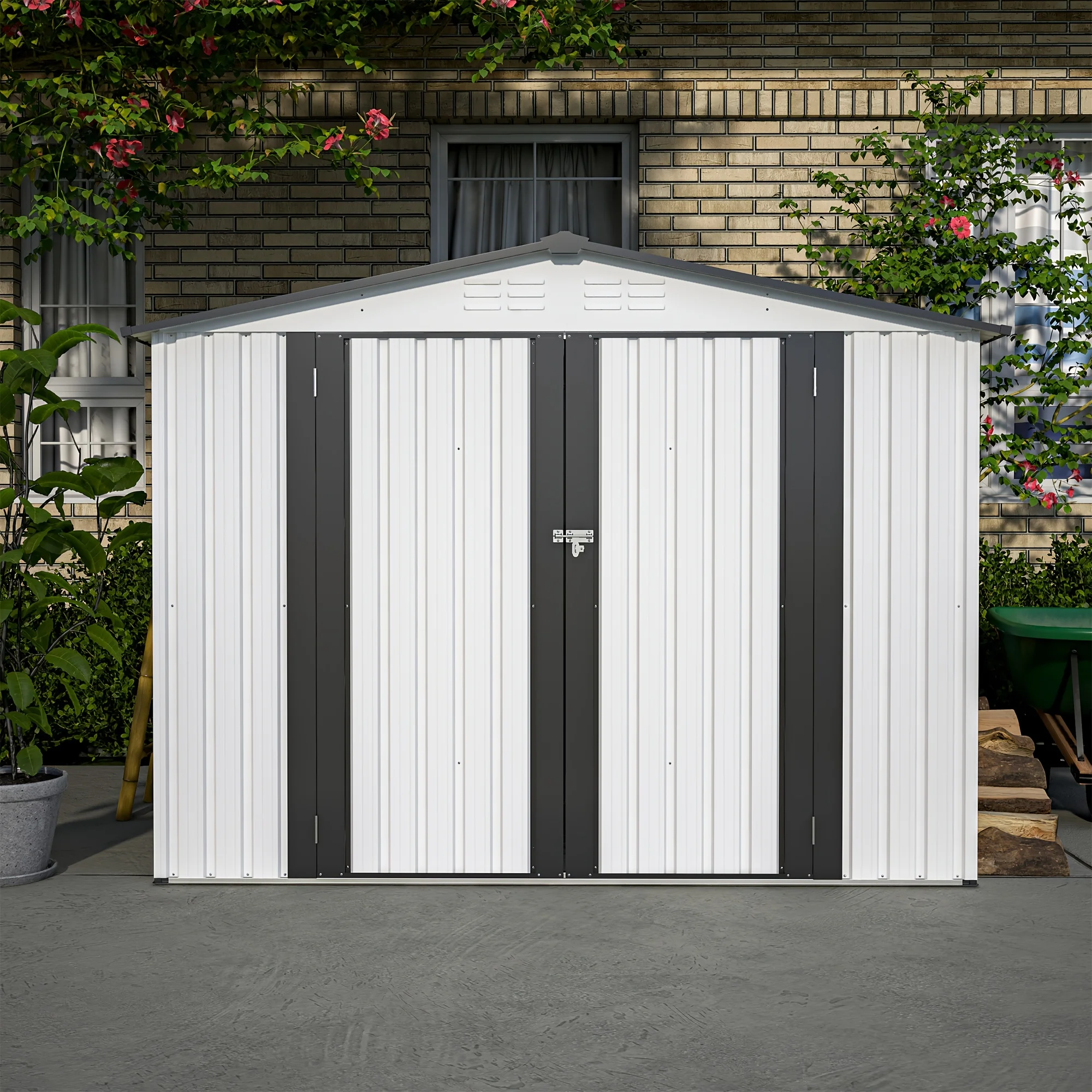 8 X 6 Ft Outdoor Storage Shed, All Weather Metal Sheds with 2 Lockable Doors, Ideal for Storing Sports Equipment, Tools, Bleachers, Garden And Backyard Items, White
8 X 6 Ft Outdoor Storage Shed, All Weather Metal Sheds with 2 Lockable Doors, Ideal for Storing Sports Equipment, Tools, Bleachers, Garden And Backyard Items, White