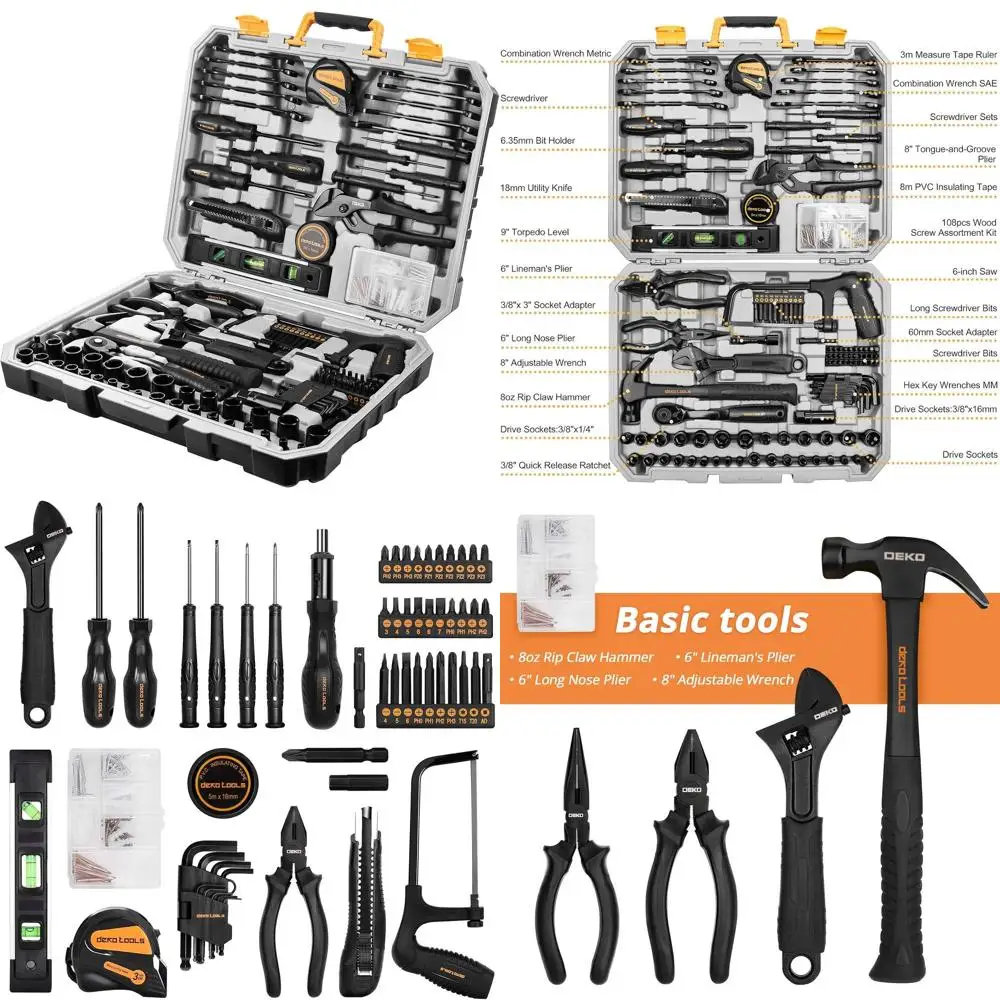 Complete 218-Piece Household & Auto Repair Tool Kit with Pliers, Screwdrivers, and Sockets in Portable Case
Complete 218-Piece Household & Auto Repair Tool Kit with Pliers, Screwdrivers, and Sockets in Portable Case