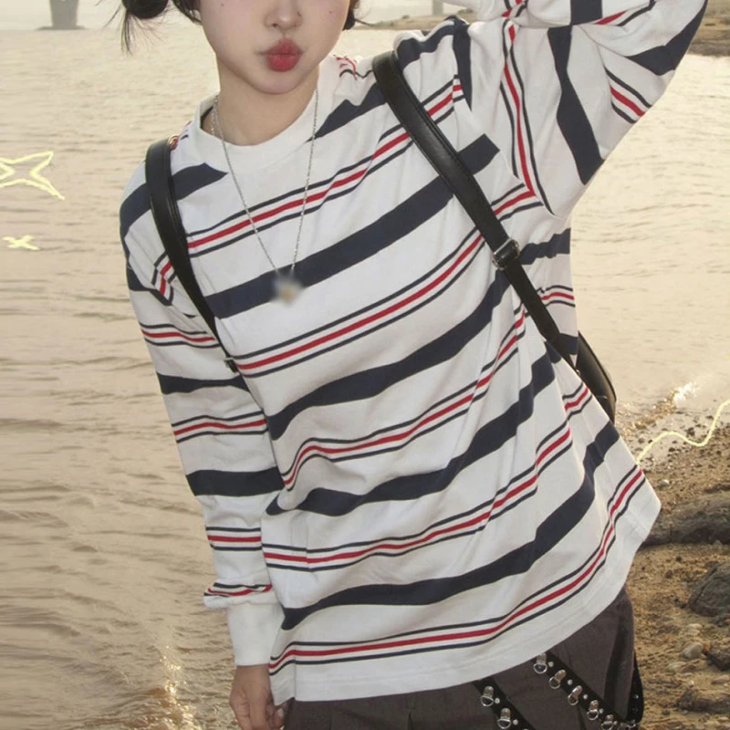Women T-shirt Spring Autumn Round Neck Stripe Loose Casual Versatile Long Sleeve Pullover Top
Women T-shirt Spring Autumn Round Neck Stripe Loose Casual Versatile Long Sleeve Pullover Top