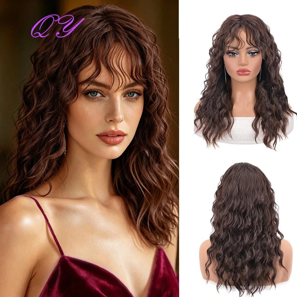 Chocolate Brown Water Wave Curly Wigs With Bangs High Quality Synthetic Women Wig Daily Party Cosplay Concert Rock Fluffy Wig
Chocolate Brown Water Wave Curly Wigs With Bangs High Quality Synthetic Women Wig Daily Party Cosplay Concert Rock Fluffy Wig