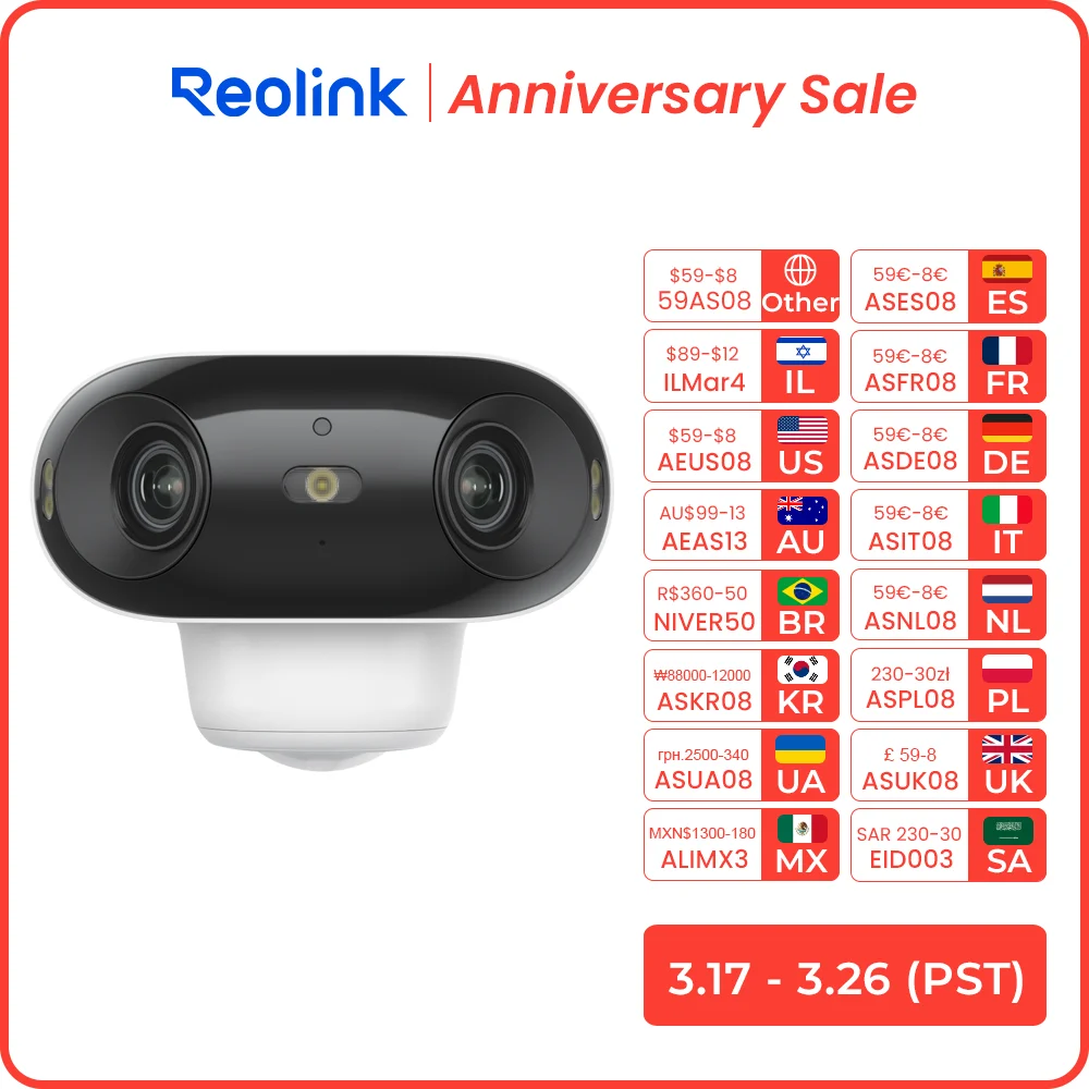 Reolink 4K Solar & Battery Powered Wireless Security Camera 180° ColorX Night Vision Outdoor WiFi Camera AI Home Hub Compatible
Reolink 4K Solar & Battery Powered Wireless Security Camera 180° ColorX Night Vision Outdoor WiFi Camera AI Home Hub Compatible