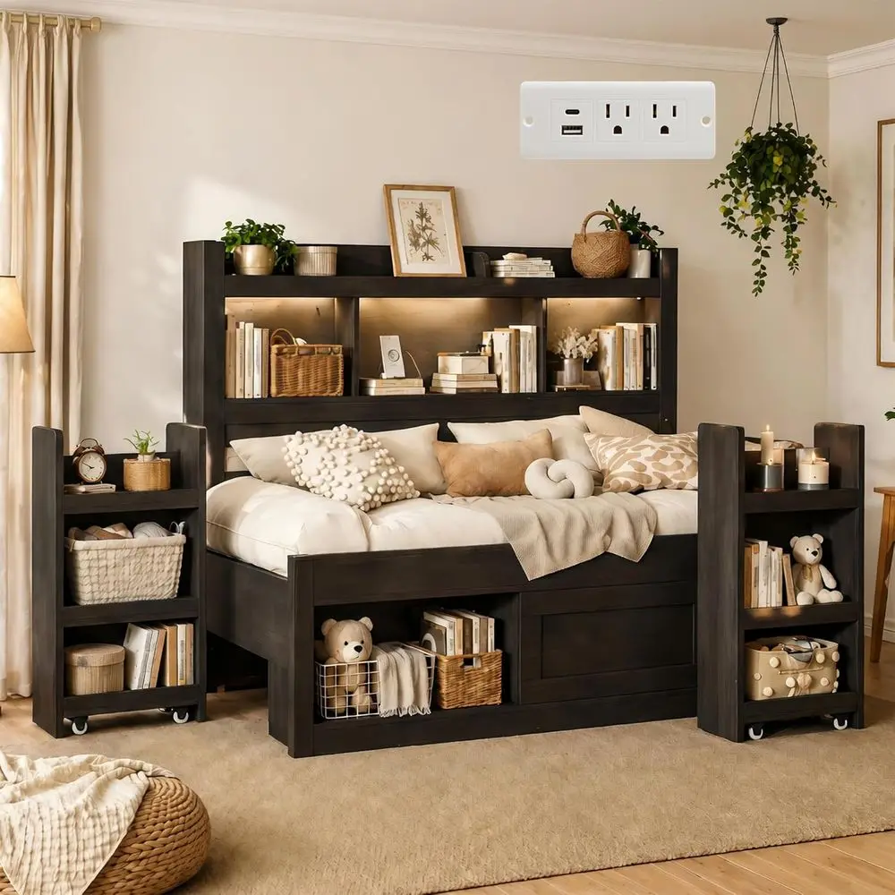 Black Twin Daybed with Storage, Bookcase, Hidden Bed Racks, Cabinet, Charging Station, RGB LED, No Box Spring, Pet-Friendly, Gue
Black Twin Daybed with Storage, Bookcase, Hidden Bed Racks, Cabinet, Charging Station, RGB LED, No Box Spring, Pet-Friendly, Gue