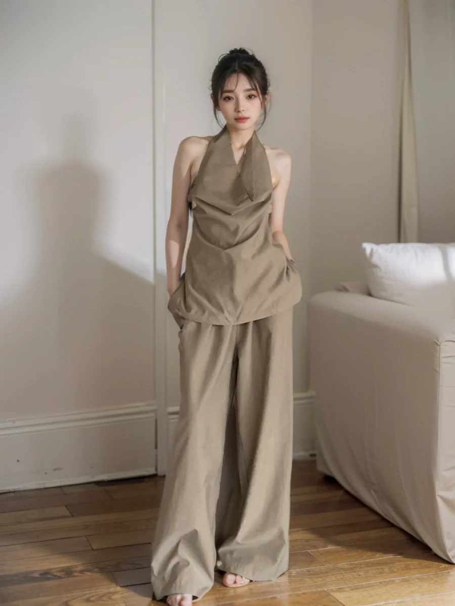 Tea Themed Women's Summer Outfit Set Drawstring Loose Wide Leg Pants V-Neck Two Piece Set Casual Neck Hanging Vest Top
Tea Themed Women's Summer Outfit Set Drawstring Loose Wide Leg Pants V-Neck Two Piece Set Casual Neck Hanging Vest Top