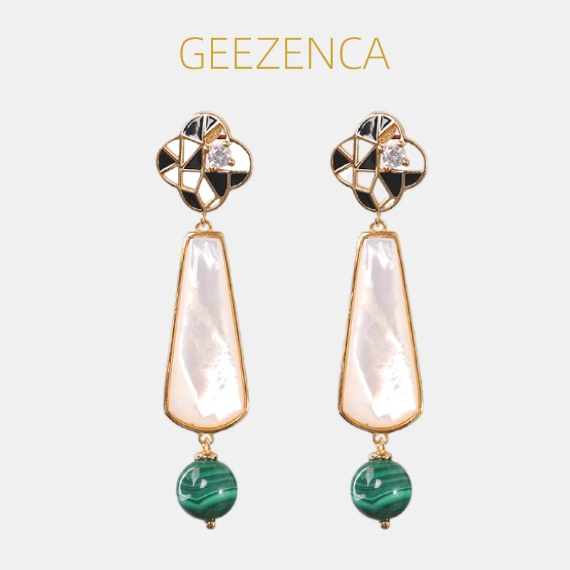 GEEZENCA 925 Silver Malachite Stone Mother of Pearl Women's Earrings 18K Gold CZ Geometric Fashion Dangle Earring Party Her Gift
GEEZENCA 925 Silver Malachite Stone Mother of Pearl Women's Earrings 18K Gold CZ Geometric Fashion Dangle Earring Party Her Gift