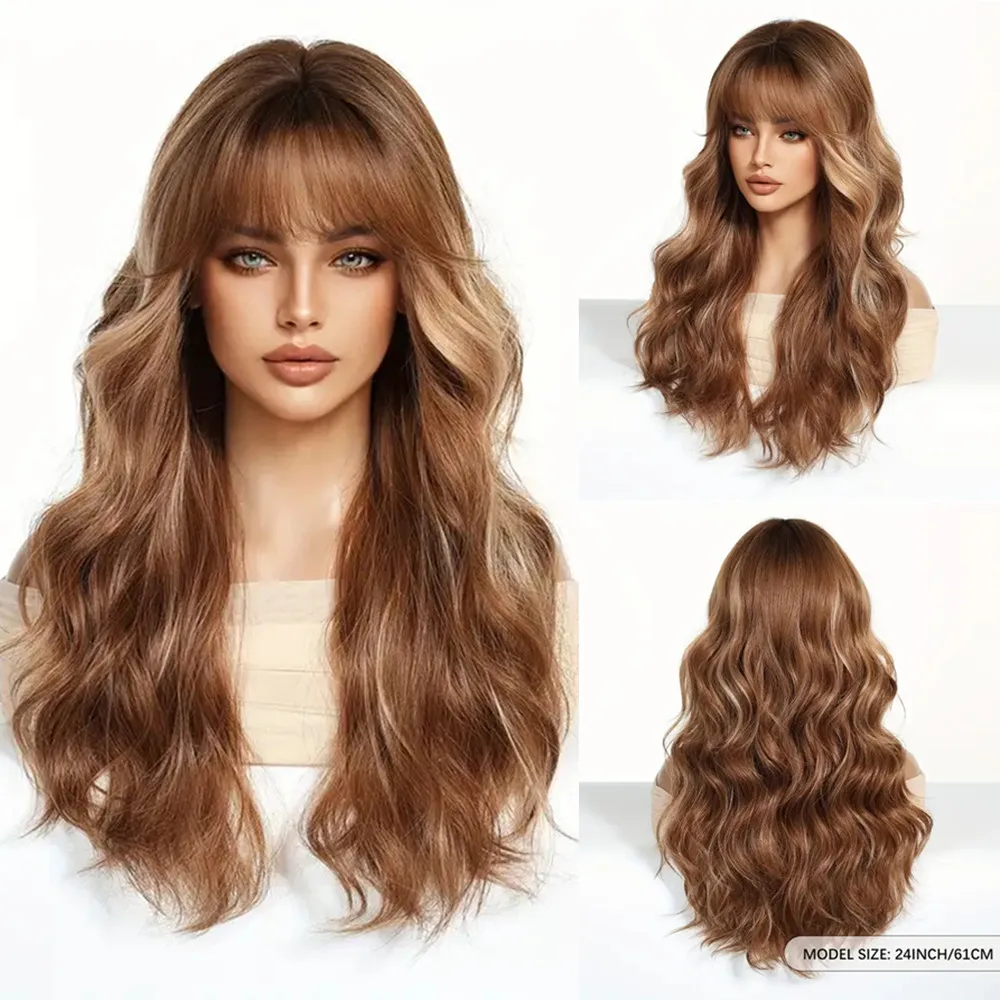 Brown Wavy Wigs for Women with Bangs Long Natural Synthetic Hair Wig Daily Cosplay Heat Resistant
Brown Wavy Wigs for Women with Bangs Long Natural Synthetic Hair Wig Daily Cosplay Heat Resistant