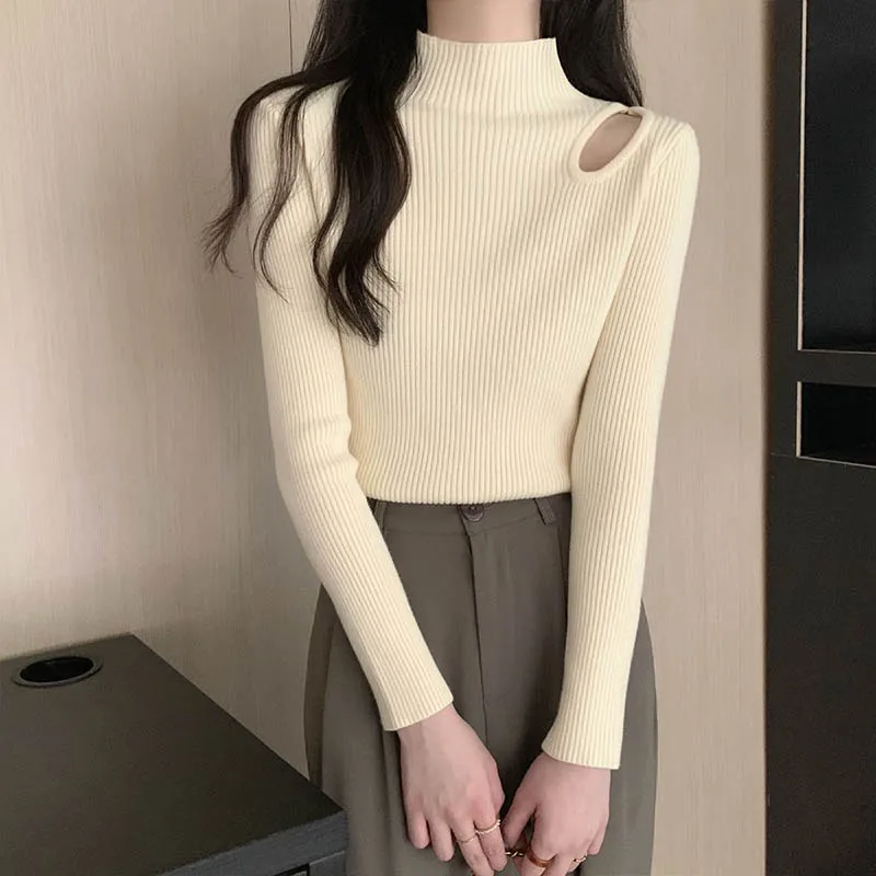 Women Clothing Fashion Mock Neck Solid Long Sleeve Sweaters Autumn Winter Elegant Chic Hollow Out Knit Pullovers Lady Chic Tops
Women Clothing Fashion Mock Neck Solid Long Sleeve Sweaters Autumn Winter Elegant Chic Hollow Out Knit Pullovers Lady Chic Tops