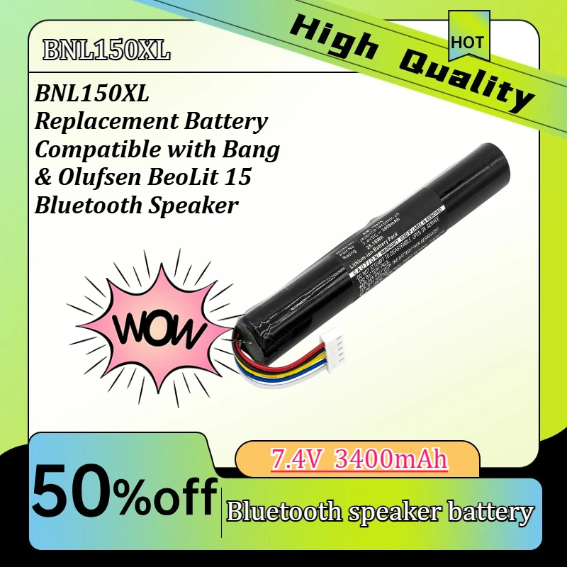 BNL150XL Replacement Battery Compatible with Bang & Olufsen BeoLit 15 Bluetooth Speaker 3400mAh 7.2V
BNL150XL Replacement Battery Compatible with Bang & Olufsen BeoLit 15 Bluetooth Speaker 3400mAh 7.2V