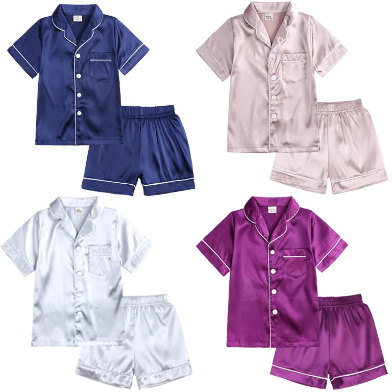 Summer children's faux silk home wear, boys' and girls', older children's silk baby ice silk pajamas set
Summer children's faux silk home wear, boys' and girls', older children's silk baby ice silk pajamas set