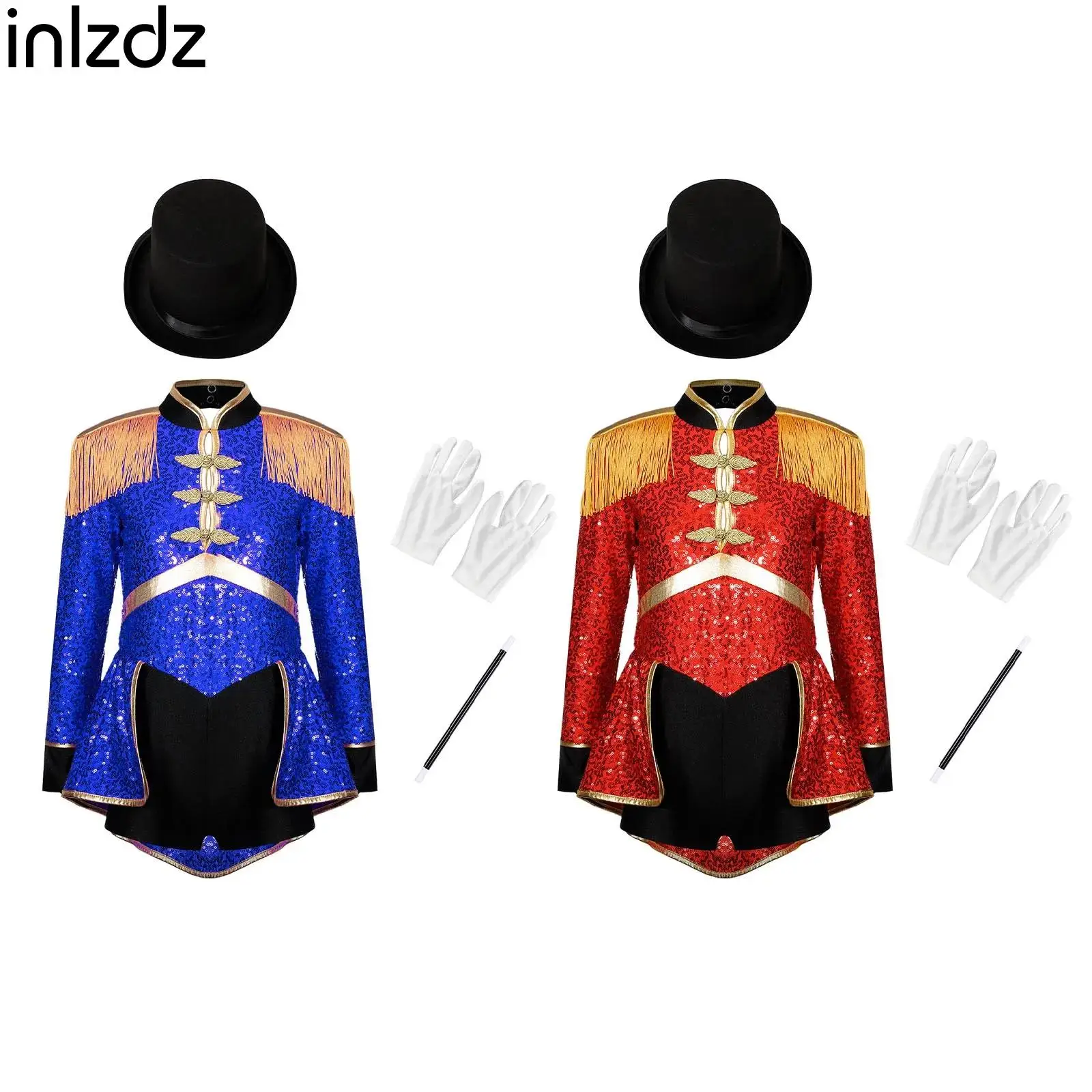 Boys Girls Shiny Sequins Circus Ringmaster Costume Outfit Long Sleeve Tassel Shoulder Bodysuit Jumpsuit with Hat Fancy Clothes
Boys Girls Shiny Sequins Circus Ringmaster Costume Outfit Long Sleeve Tassel Shoulder Bodysuit Jumpsuit with Hat Fancy Clothes