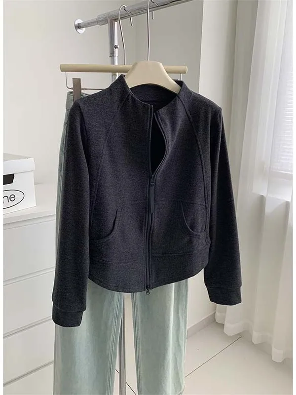 Autumn Winter mat Double Zipper Hoodie Women's Deep ey Casual Slimming ort Sle Top Trendy Outerwear Jaet
Autumn Winter mat Double Zipper Hoodie Women's Deep ey Casual Slimming ort Sle Top Trendy Outerwear Jaet