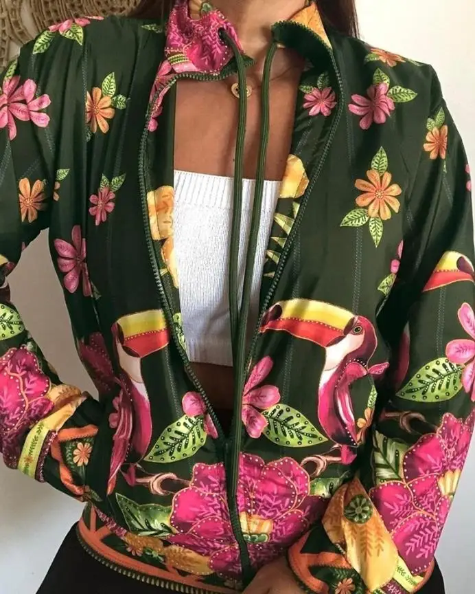 Tropical Print Drawstring Collar Long Sleeve Jacket Casual Pocket Design Loose Fit Coat
Tropical Print Drawstring Collar Long Sleeve Jacket Casual Pocket Design Loose Fit Coat