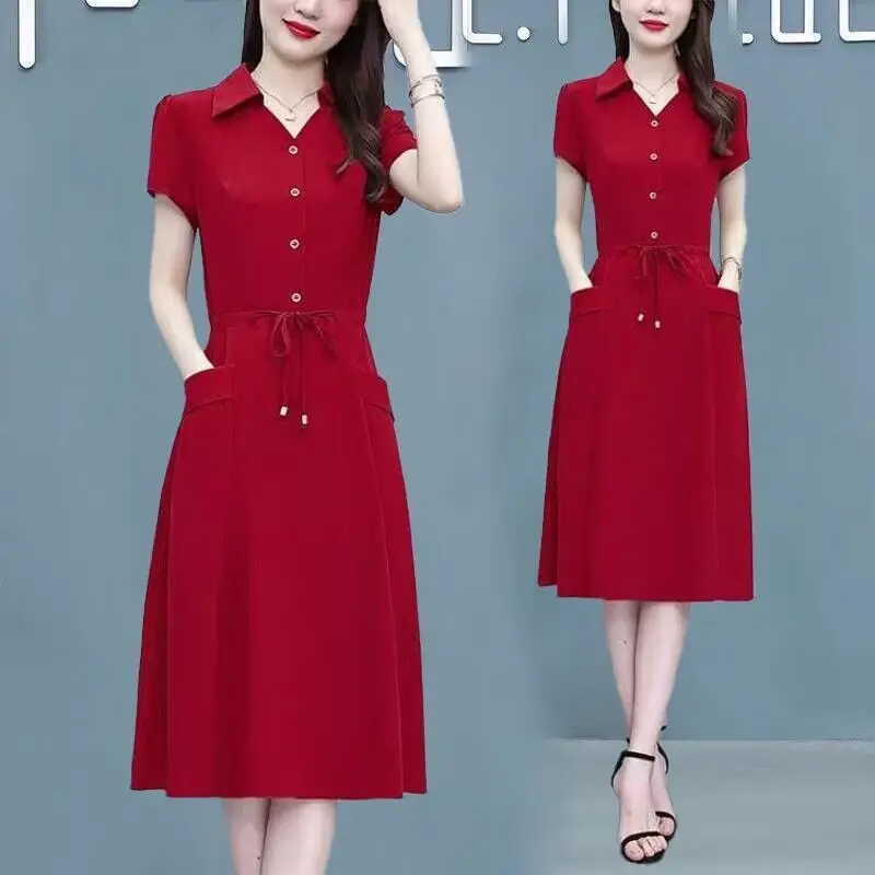 Fashionable Short Sleeve Midi Dress Slimming Waist Design Cover Belly for Mommy Mid-Aged Women Stylish plus Size Clothing
Fashionable Short Sleeve Midi Dress Slimming Waist Design Cover Belly for Mommy Mid-Aged Women Stylish plus Size Clothing