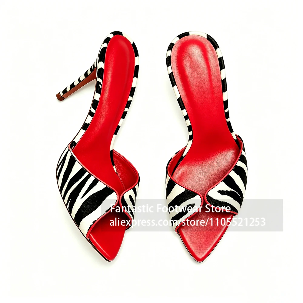 Zebra Print Pointed Toe High Heel Mules Blue Insole Summer Slippers Women Slip On Open Toe Thin Stilettos Handmade Custom Heels
Zebra Print Pointed Toe High Heel Mules Blue Insole Summer Slippers Women Slip On Open Toe Thin Stilettos Handmade Custom Heels