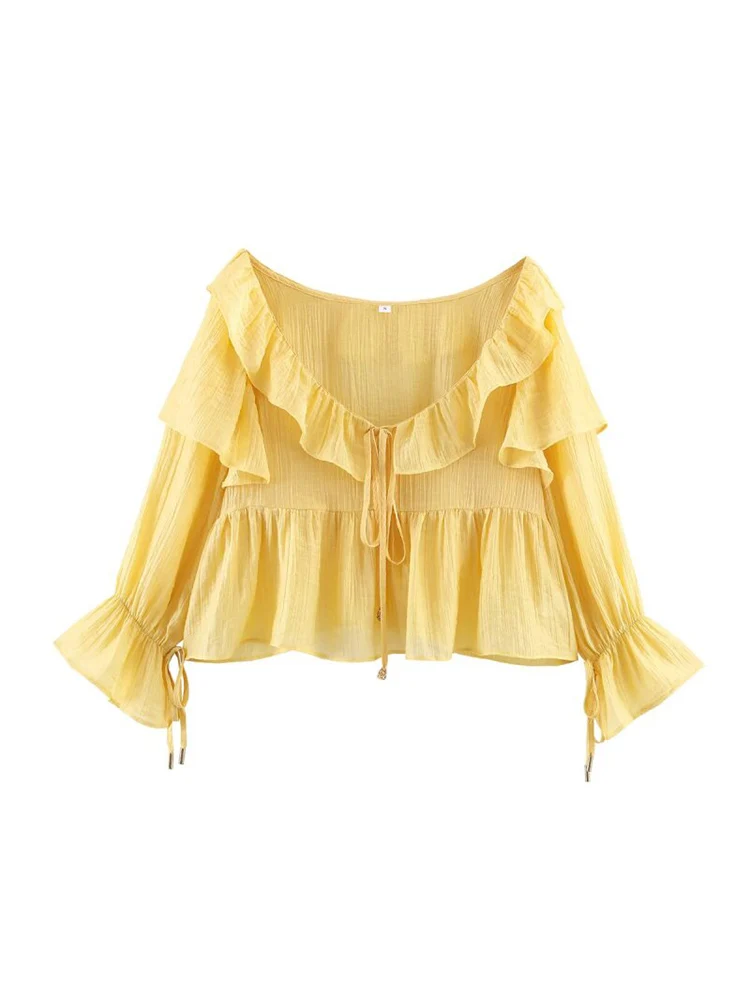 2026 Women Summer Blouses Shirts Tops Vintage Solid Cascading Ruffle Bow Female ELegant Street Top Clothing
2026 Women Summer Blouses Shirts Tops Vintage Solid Cascading Ruffle Bow Female ELegant Street Top Clothing