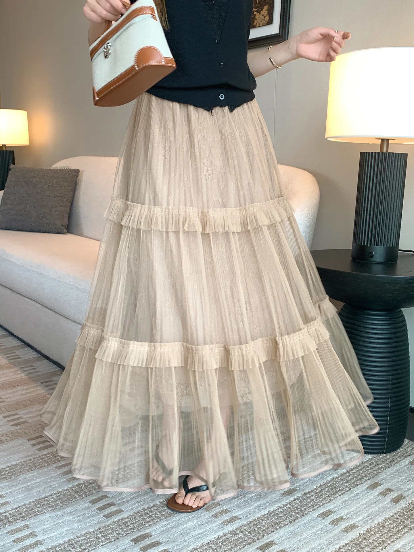 New Arrival Benxe Semi-Body Umbrella Skirt Ethereal Gauze High Waist Loose Fit Polyester Spring Summer Women's Skirt
New Arrival Benxe Semi-Body Umbrella Skirt Ethereal Gauze High Waist Loose Fit Polyester Spring Summer Women's Skirt