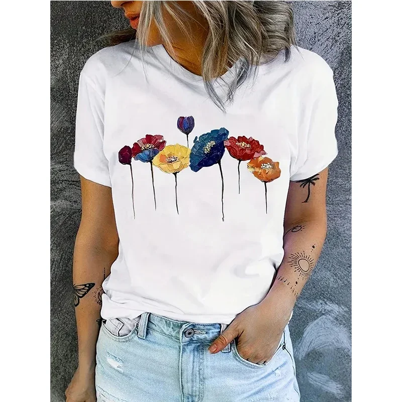 Painting Floral Print T-Shirt Women Casual Crew Neck Short Sleeve Tee Tops Regular Vintage Graphic Tshirt Plus Size Clothes
Painting Floral Print T-Shirt Women Casual Crew Neck Short Sleeve Tee Tops Regular Vintage Graphic Tshirt Plus Size Clothes