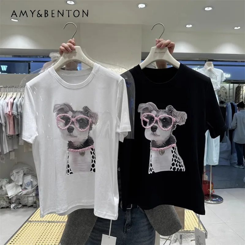 Pure Cotton Short-sleeved Black T-shirt Women's 2025 Summer New Versatile Casual Heavy Industry Cartoon Loose Small Top Pullover
Pure Cotton Short-sleeved Black T-shirt Women's 2025 Summer New Versatile Casual Heavy Industry Cartoon Loose Small Top Pullover