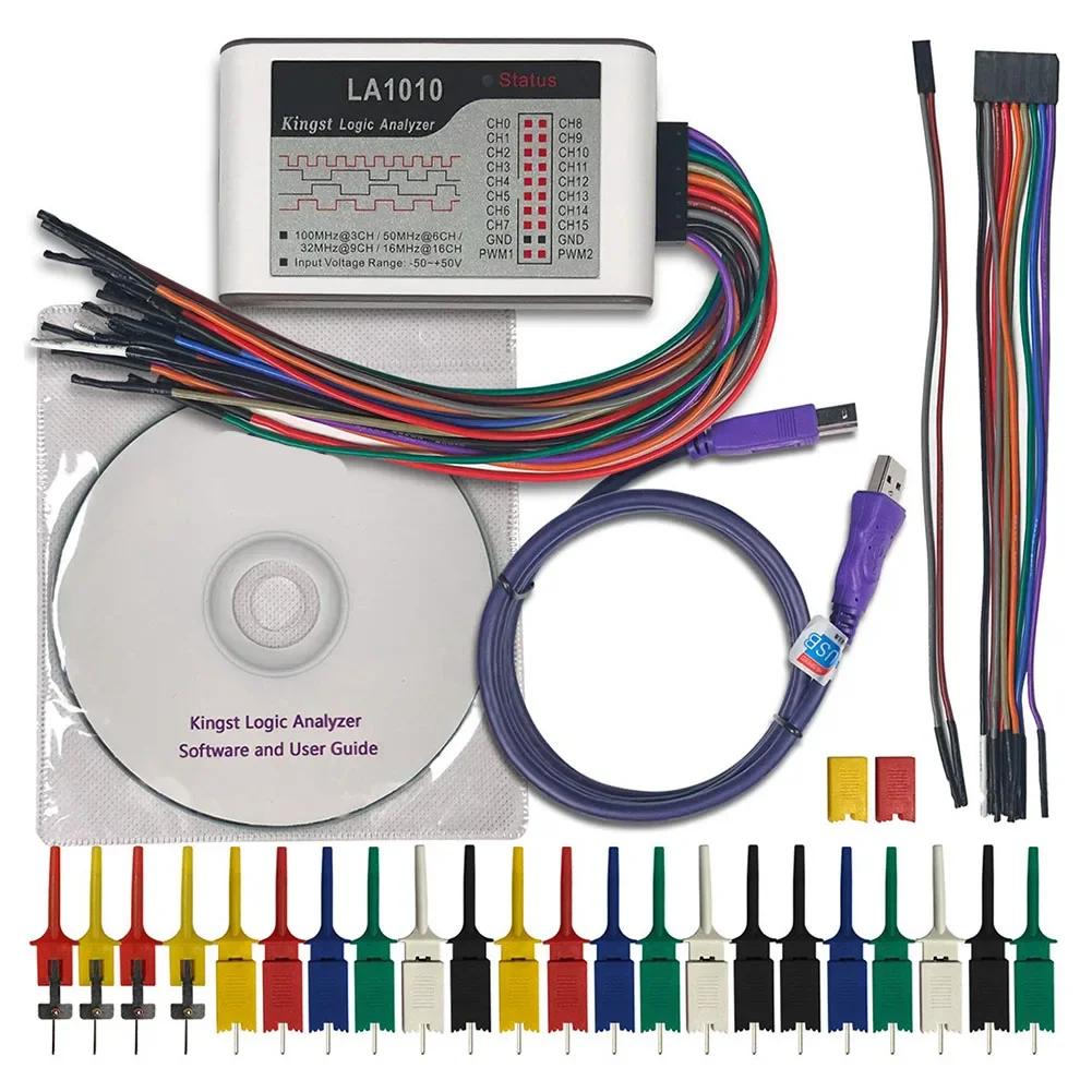 LA1010 USB 16-channel Logic Analyzer USB 2.0 Interface 100MHz Sampling Rate Supports PC Software For Timing Judgment And Analysi
LA1010 USB 16-channel Logic Analyzer USB 2.0 Interface 100MHz Sampling Rate Supports PC Software For Timing Judgment And Analysi