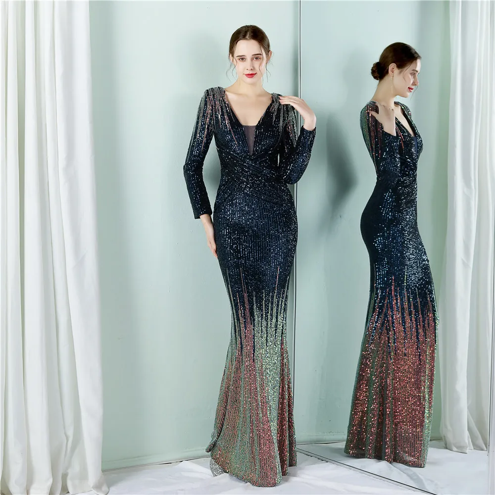 Stunning Navy Sequined Mermaid Long Sleeves Evening Dress Floor Length V Neck Elastic Plus Size Prom Gowns 2023 In Stock
Stunning Navy Sequined Mermaid Long Sleeves Evening Dress Floor Length V Neck Elastic Plus Size Prom Gowns 2023 In Stock
