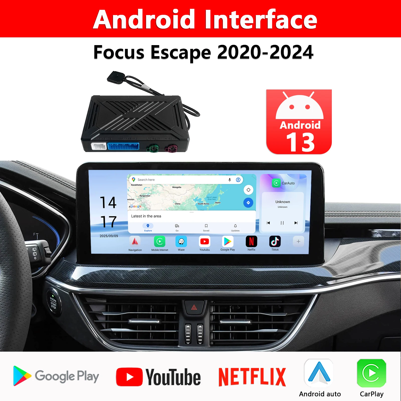 Android Interface for Ford Focus Escape 2021-2024 ,Built in Google Play,Multi-language,CarPlay&Android Auto&4G,Youtube&Netflix
Android Interface for Ford Focus Escape 2021-2024 ,Built in Google Play,Multi-language,CarPlay&Android Auto&4G,Youtube&Netflix