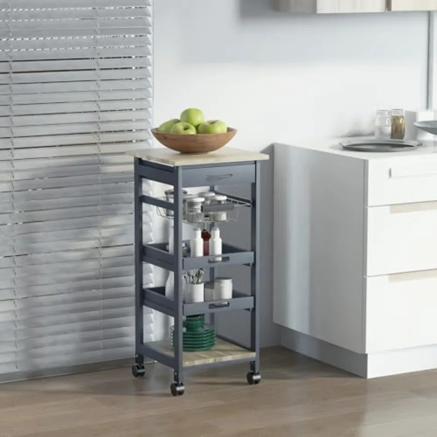 Mobile Kitchen Cart for Home Use, Solid Wood Frame with Gray Finish, Features Wire Fruit Baskets, Trays and Drawer for Enhanced
Mobile Kitchen Cart for Home Use, Solid Wood Frame with Gray Finish, Features Wire Fruit Baskets, Trays and Drawer for Enhanced