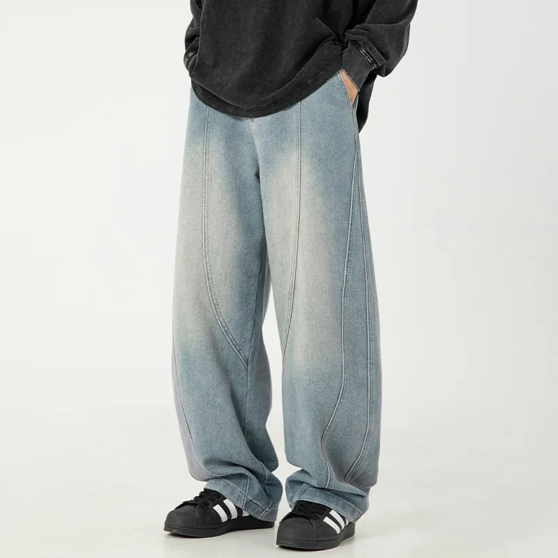 Japanese Wide Leg Washed Denim Jeans for Men in Spring, Retro Curved Cut Pants, Vintage Design, Loose Casual Pants
Japanese Wide Leg Washed Denim Jeans for Men in Spring, Retro Curved Cut Pants, Vintage Design, Loose Casual Pants