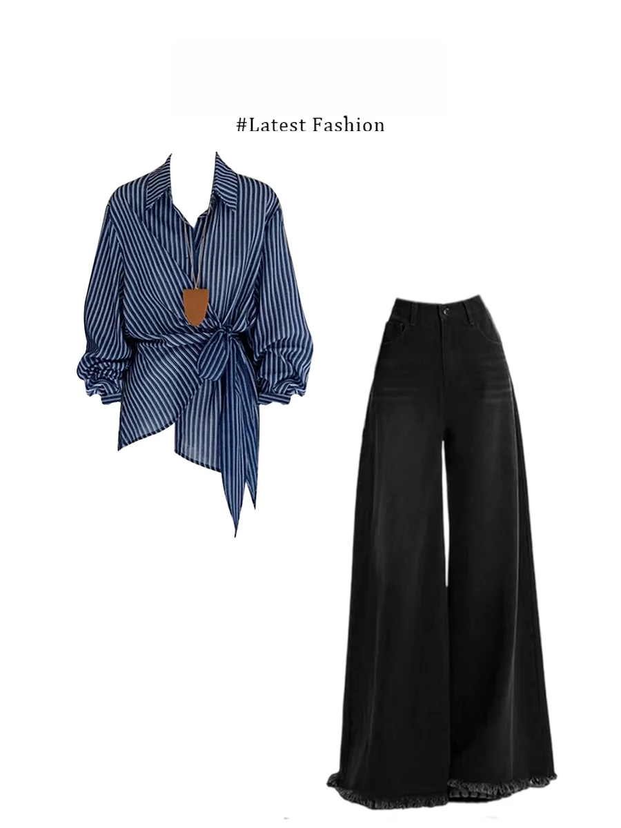 Fashionable Korean Striped Shirt Women's Design Sensation Slimming Pants Autumn High-End Matching Set Adult Casual Wear
Fashionable Korean Striped Shirt Women's Design Sensation Slimming Pants Autumn High-End Matching Set Adult Casual Wear
