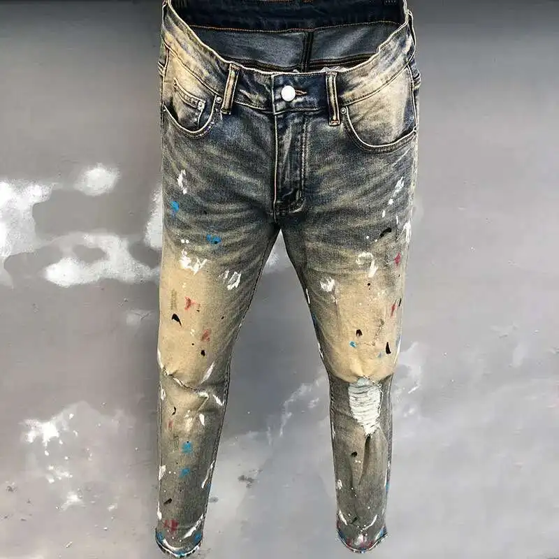Old Wash Water Stretch Jean Skinny Tapered Trouser New Retro Splash Ink Jean Hombre Patch Biker Streetwear Ripped Denim Pant
Old Wash Water Stretch Jean Skinny Tapered Trouser New Retro Splash Ink Jean Hombre Patch Biker Streetwear Ripped Denim Pant