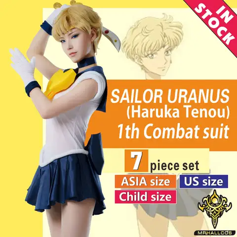 MRHALLCOS Anime Cosplay Sailor Uranus Haruka Teno Moons Crystal Dress Outfits Costume Halloween Party Kid Adult Women Plus Size