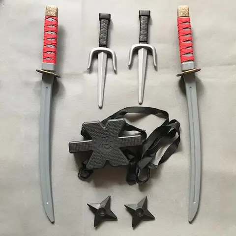 56cm Halloween Samurai Ninja Plastic Retro Long Knife Daggers 7 Pieces in A Set Deadpool Cos Double Sword Dolls Cosplay Toy Gift