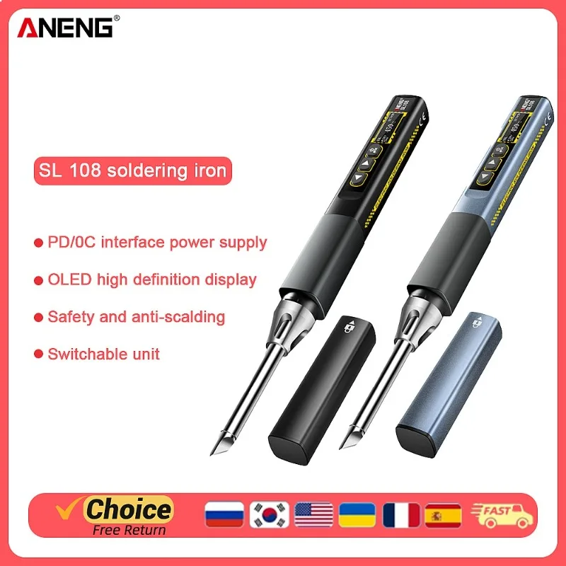 ANENG SL108 96W Smart Soldering Iron PD QC Fast Heating Adjustable Temp 200-450°C Portable Welding Station
ANENG SL108 96W Smart Soldering Iron PD QC Fast Heating Adjustable Temp 200-450°C Portable Welding Station