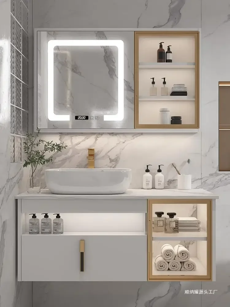 Bathroom Cabinet with Slate Ceramics Sink Combination Solid Wood Intelligent Simple Bathroom Cabinet Sink Washbasin Furniture
Bathroom Cabinet with Slate Ceramics Sink Combination Solid Wood Intelligent Simple Bathroom Cabinet Sink Washbasin Furniture