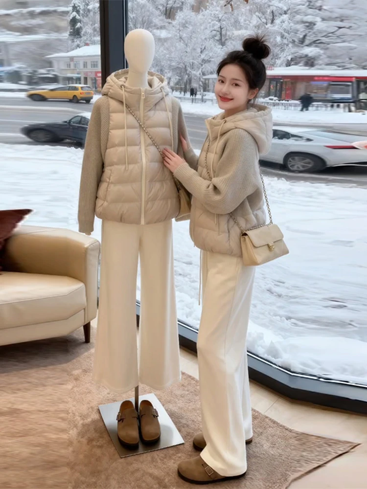 Milk White Knitted Sweater Sleeve Patchwork Short Cotton Jacket Women's Style Winter Fashion Thickened Long Sleeve Zipper Hooded
Milk White Knitted Sweater Sleeve Patchwork Short Cotton Jacket Women's Style Winter Fashion Thickened Long Sleeve Zipper Hooded