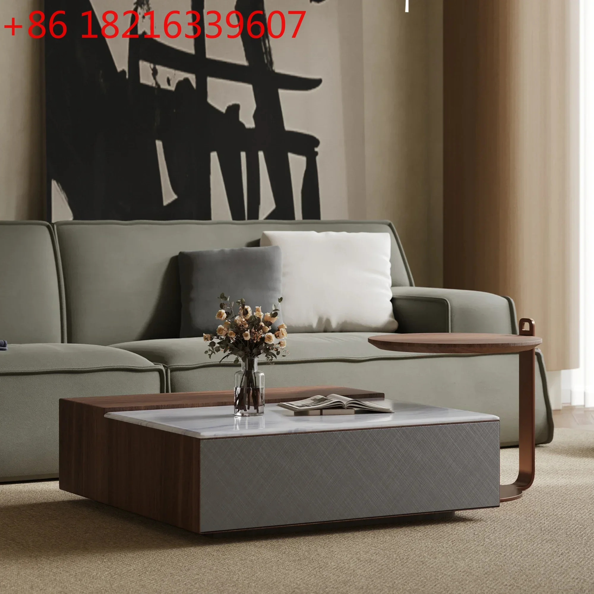 Designer Creative Metallic Paint Square Coffee Table Combination Silent Style