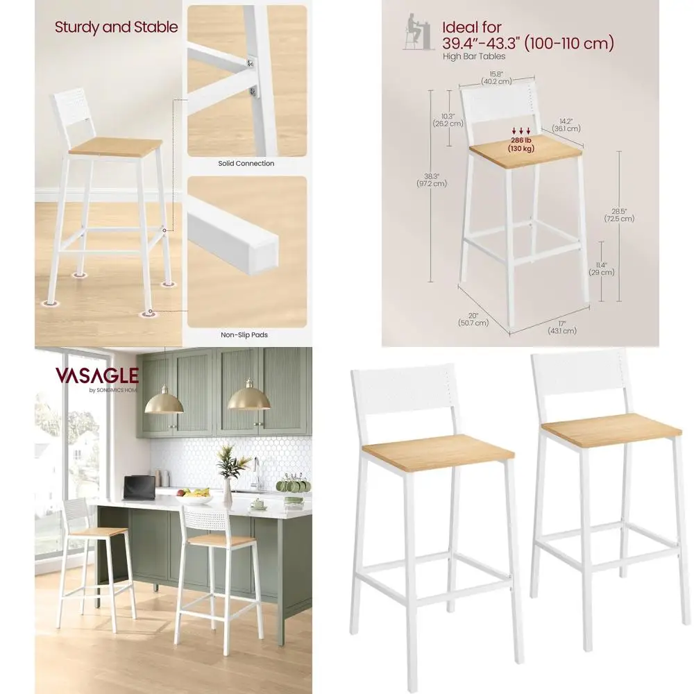 Набор барных стульев из 2 шт., барные стулья для кухни, столовой, промышленный, дуб бежевый и белый ULBC070W09
Набор барных стульев из 2 шт., барные стулья для кухни, столовой, промышленный, дуб бежевый и белый ULBC070W09