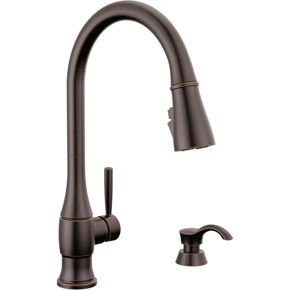 Modern Single Hole Pull-Down Spray and Soap Dispenser Kitchen Faucet in Oil Rubbed Bronze Finish
Modern Single Hole Pull-Down Spray and Soap Dispenser Kitchen Faucet in Oil Rubbed Bronze Finish