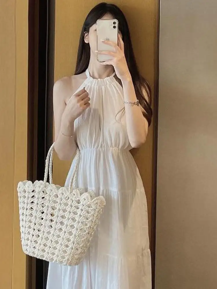 Summer New White Fashion Off Shoulder Party Dress Chic French Women Black Elegant Sleeveless Holiday Halter Pleated Long Dresses
Summer New White Fashion Off Shoulder Party Dress Chic French Women Black Elegant Sleeveless Holiday Halter Pleated Long Dresses