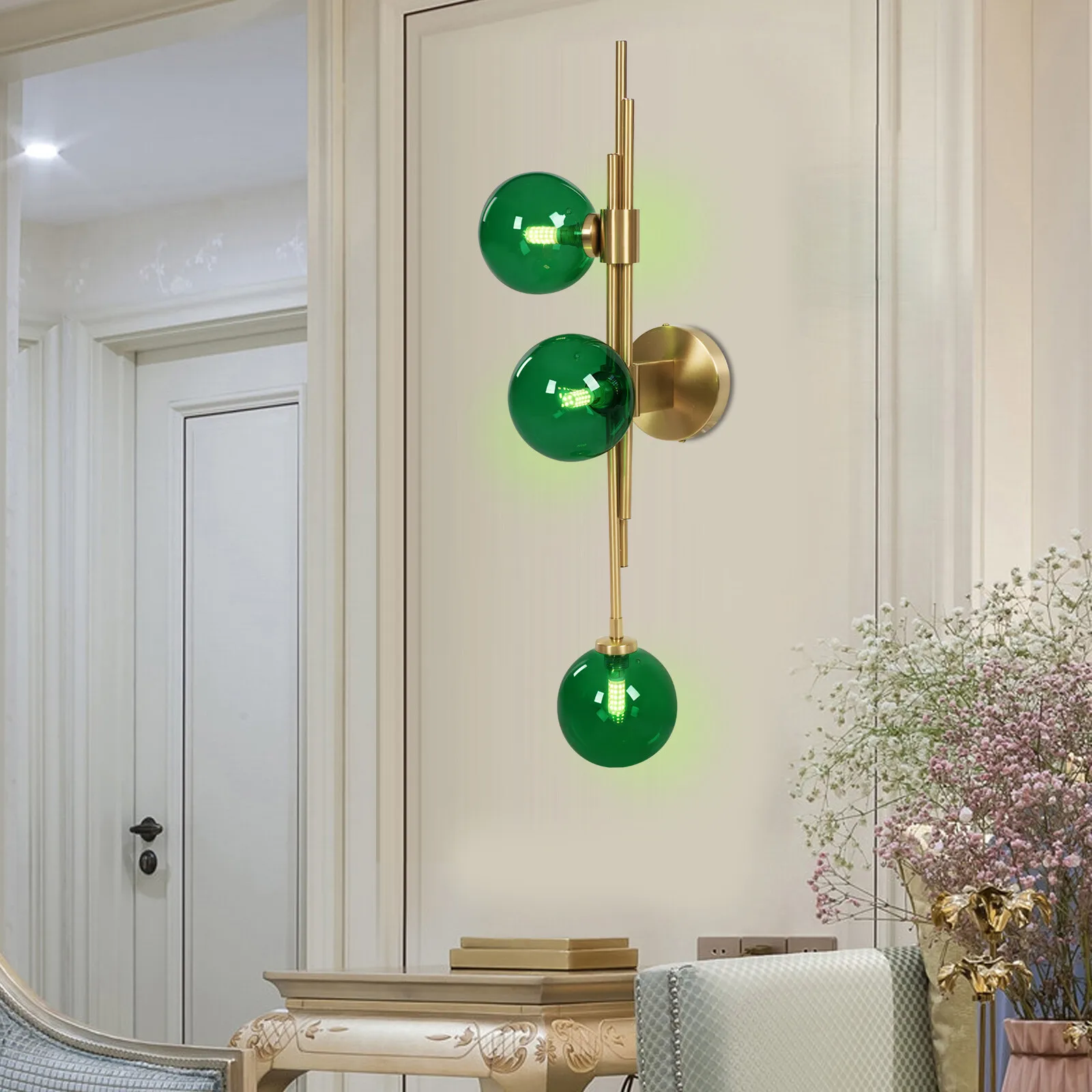 3-Lights Wall Lamp G9 Mid-Century Modern Green Glass Globe Wall Sconce Bedside Wall Fixtures 2700K
3-Lights Wall Lamp G9 Mid-Century Modern Green Glass Globe Wall Sconce Bedside Wall Fixtures 2700K