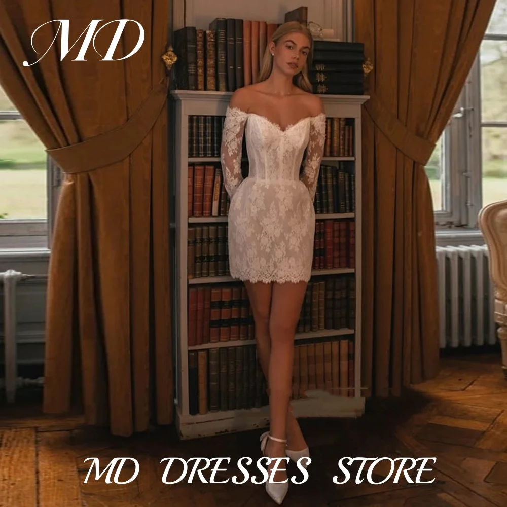 MD Elegant Off Shoulder Short Wedding Dresses Illusion Exquisite Lace Long Sleeve Mini Bridal Gown Vestido De Noiva Customized
MD Elegant Off Shoulder Short Wedding Dresses Illusion Exquisite Lace Long Sleeve Mini Bridal Gown Vestido De Noiva Customized