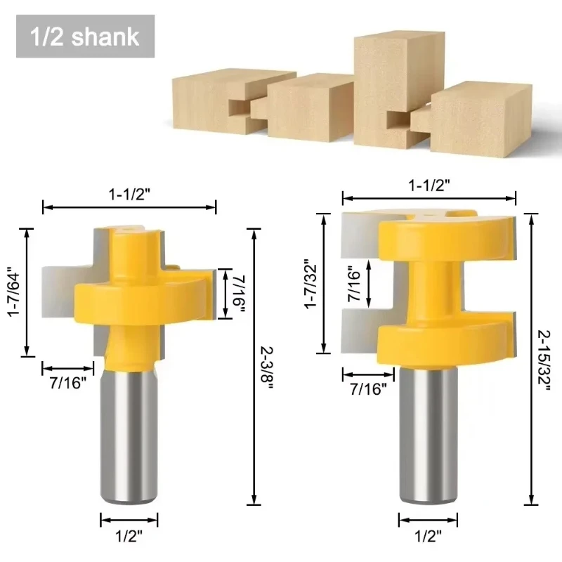 Carbide Tipped Woodworking 2PC 1/2" 12.7MM 12MM Shank Milling Cutter Wood Carving Tongue&Groove Assembles Cover 1-1/2 Router Bit
Carbide Tipped Woodworking 2PC 1/2" 12.7MM 12MM Shank Milling Cutter Wood Carving Tongue&Groove Assembles Cover 1-1/2 Router Bit